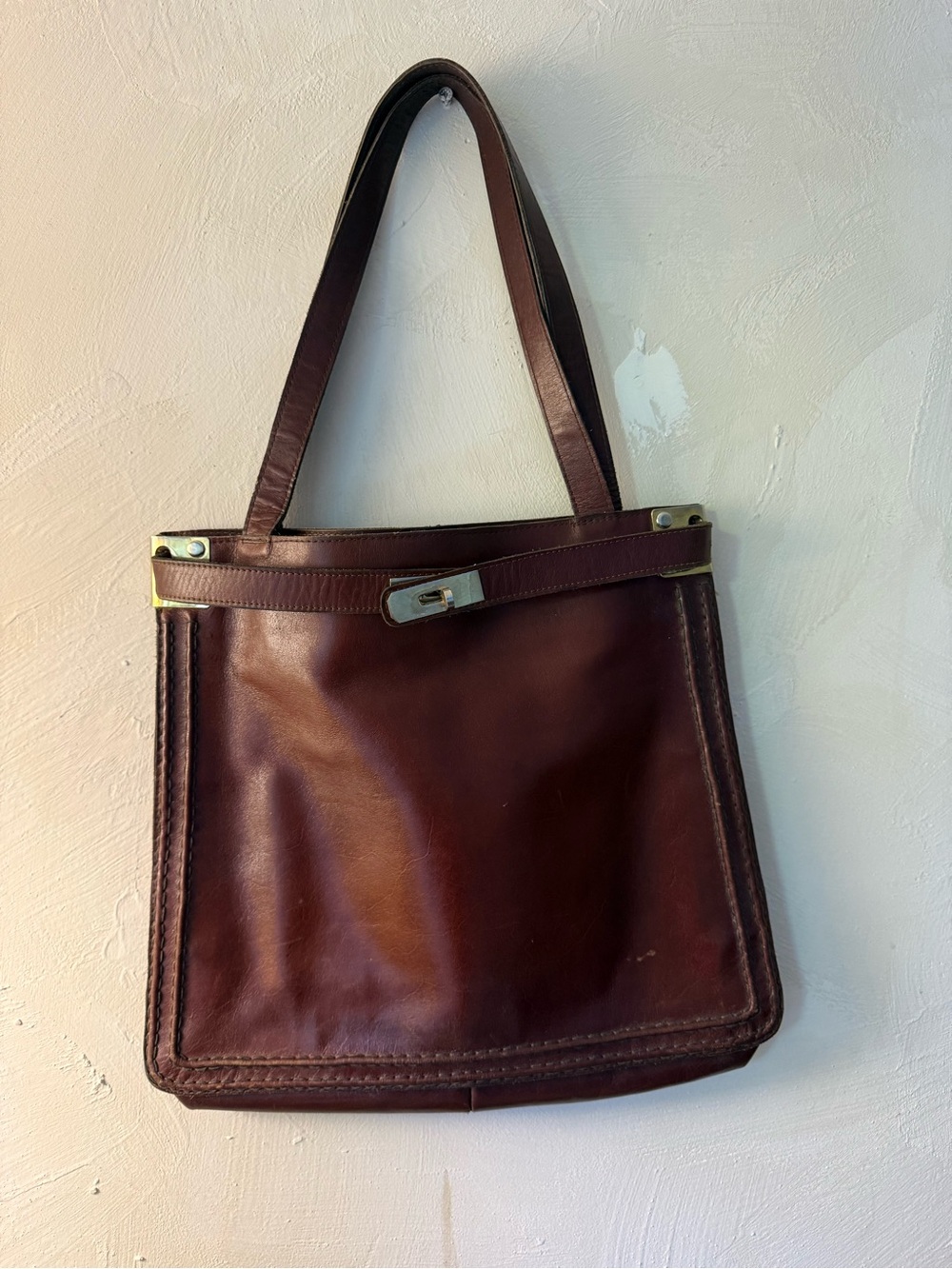 Vintage Dark Brown Leather Shoulder Tote